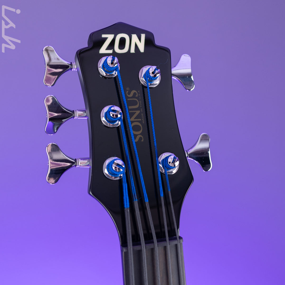 2000 Zon Sonus Custom Fretless 5-String Bass Flame Myrtlewood