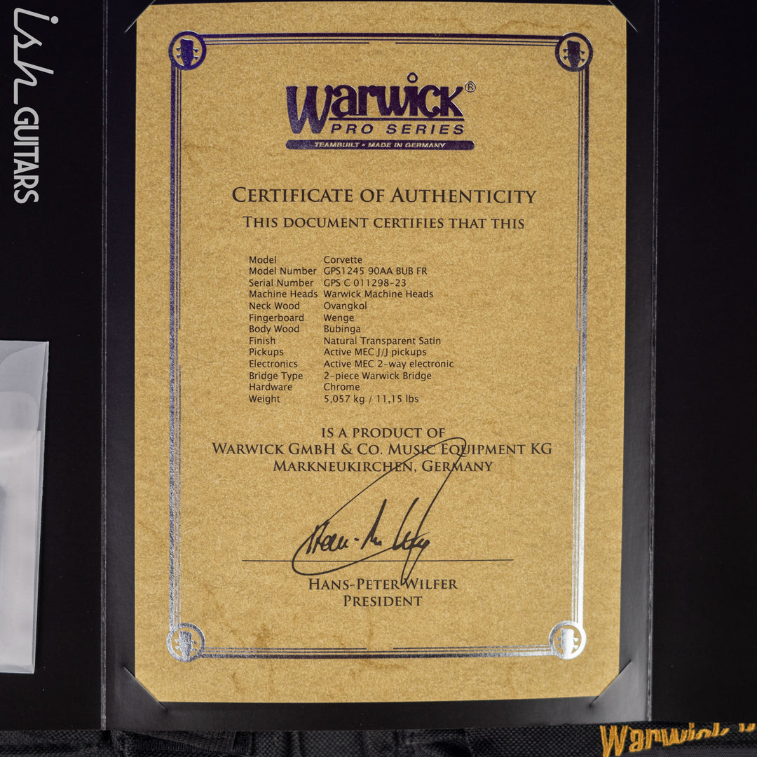 Warwick Teambuilt Pro Series Corvette 5-String Natural Bubinga Transparent Satin