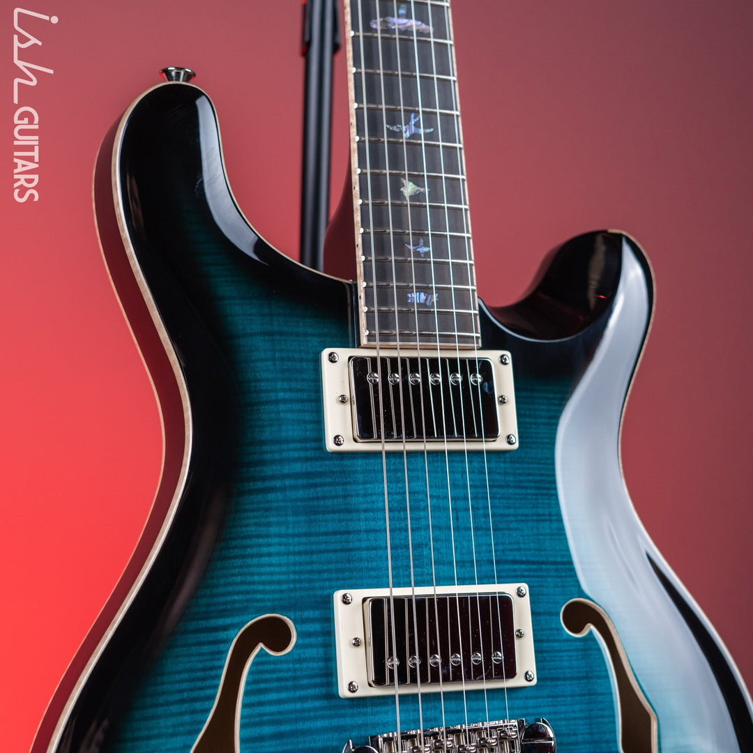 PRS SE Hollowbody II Piezo Electric Guitar Peacock Blue Sunburst Demo