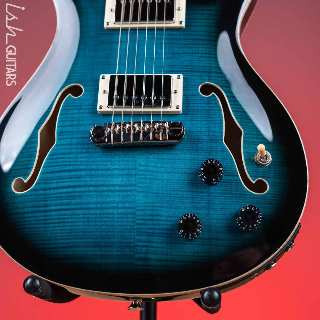 PRS SE Hollowbody II Piezo Electric Guitar Peacock Blue Sunburst Demo