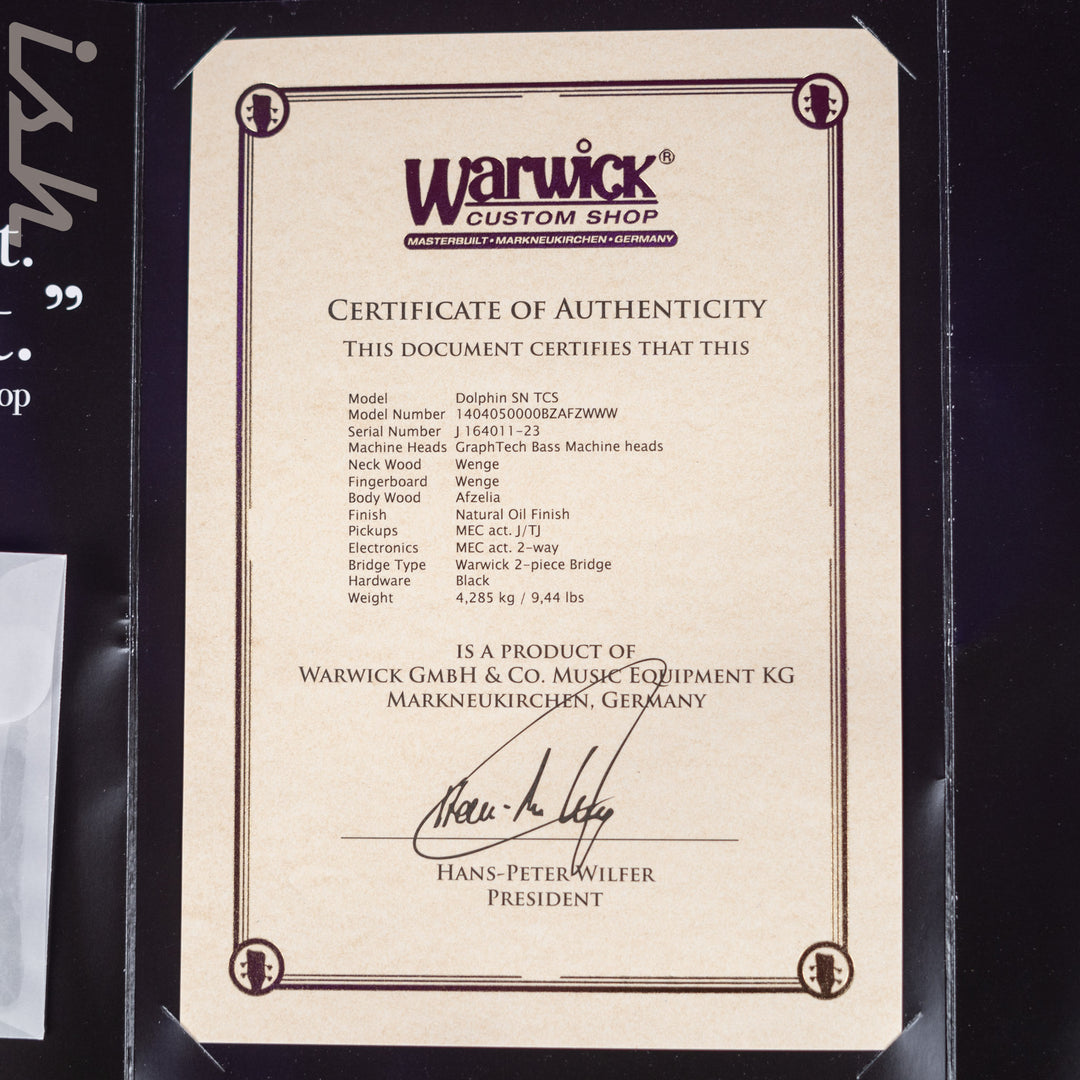 Ish x Warwick Dolphin SN TCS Custom Shop Endangered Species 4-String Bass Wenge Fretboard