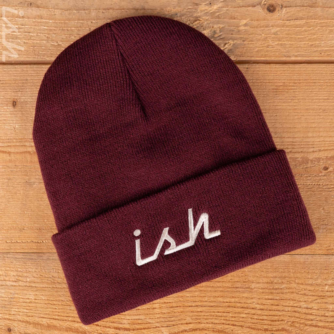 Ish Logo Maroon Fleece-Lined Beanie