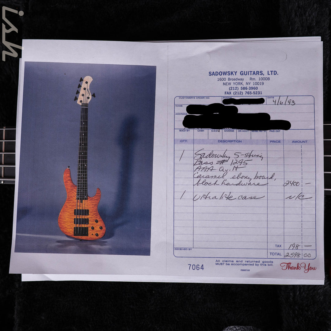 1992 Sadowsky 5-String Bass Caramel Burst