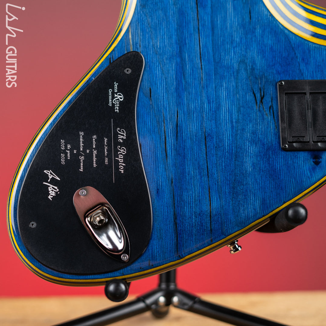 2020 Ritter Raptor 4 String Bass Guitar Blue Yellow High Density Ply