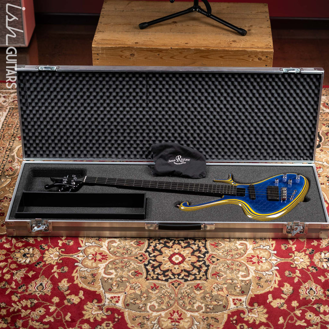 2020 Ritter Raptor 4 String Bass Guitar Blue Yellow High Density Ply