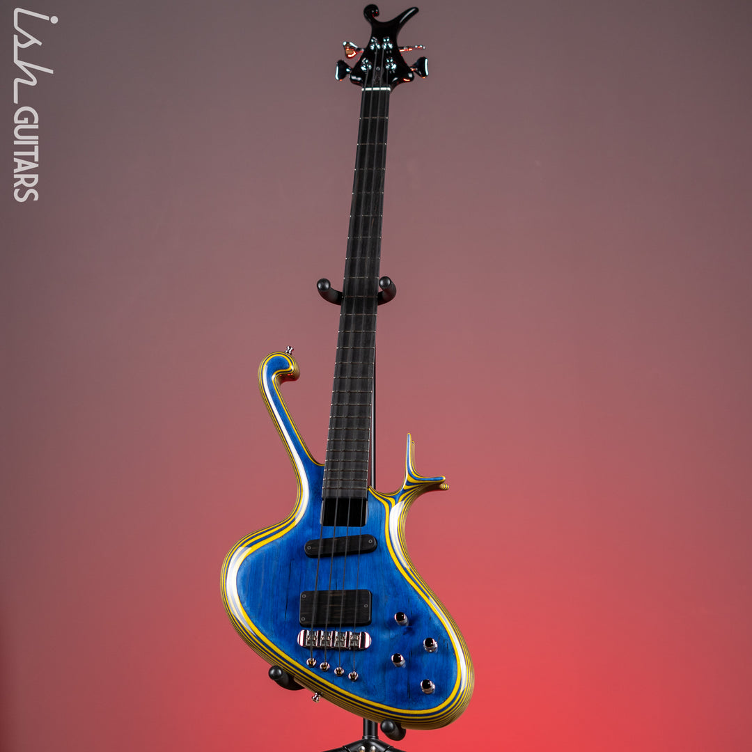 2020 Ritter Raptor 4 String Bass Guitar Blue Yellow High Density Ply