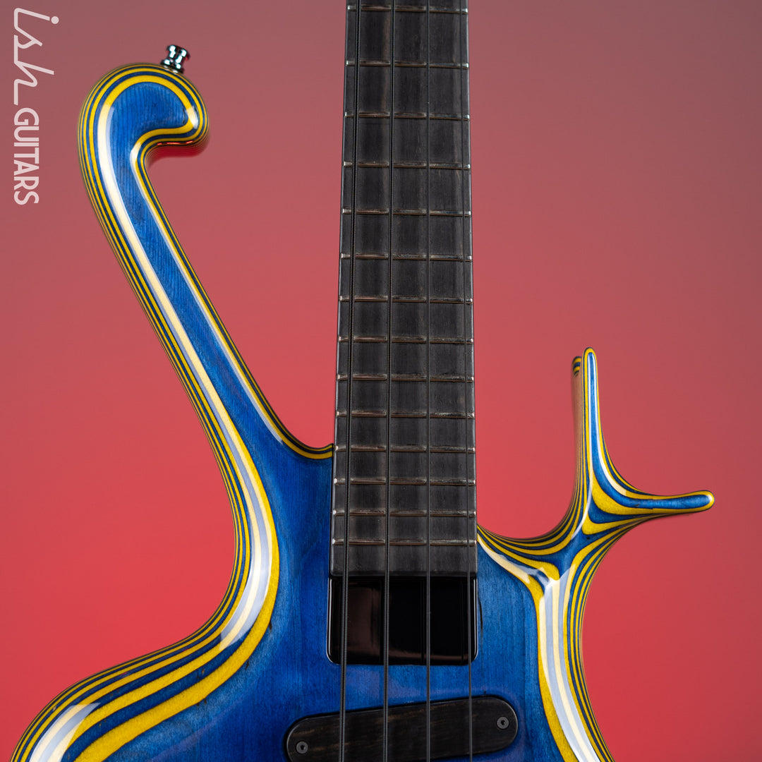2020 Ritter Raptor 4 String Bass Guitar Blue Yellow High Density Ply