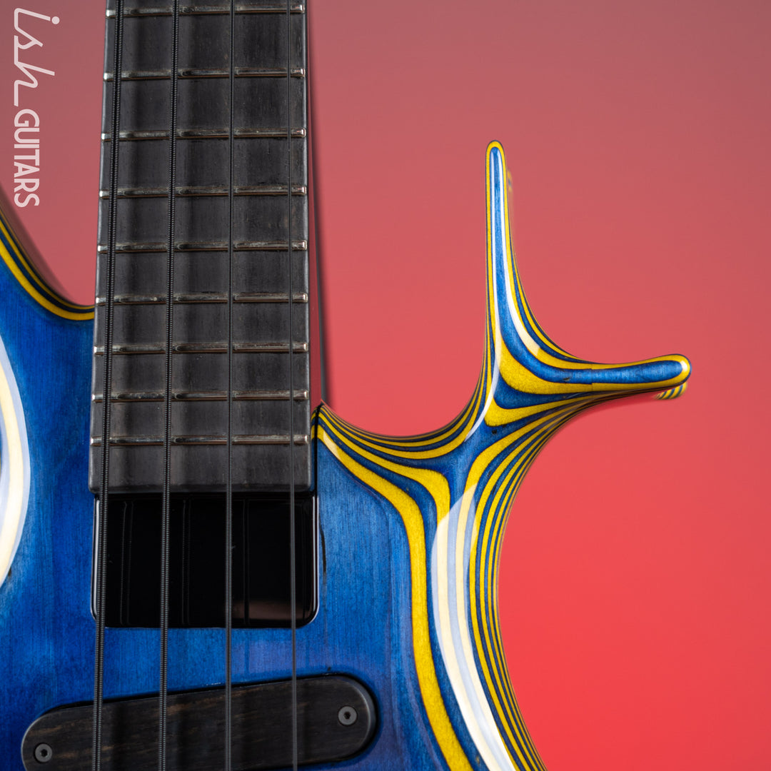 2020 Ritter Raptor 4 String Bass Guitar Blue Yellow High Density Ply