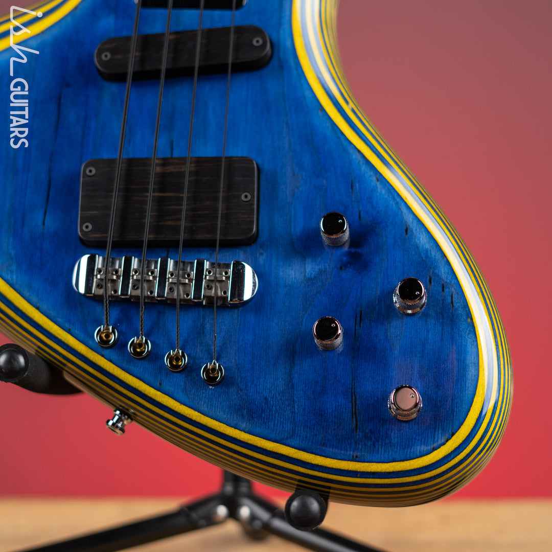 2020 Ritter Raptor 4 String Bass Guitar Blue Yellow High Density Ply