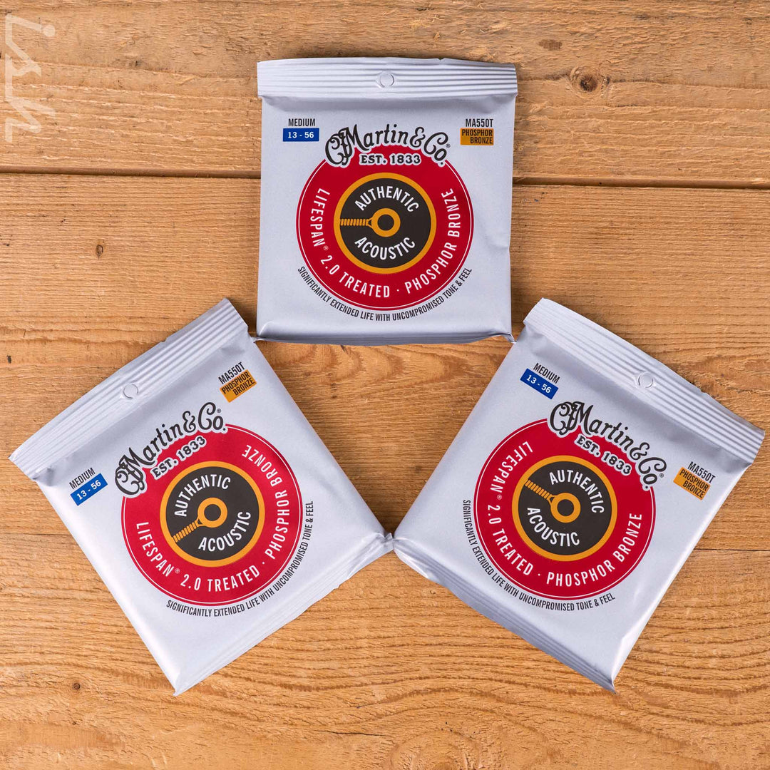 Martin MA550T 13-56 Medium 3-Pack Authentic Acoustic Lifespan 2.0 Treated 92/8 Phosphor Bronze Guitar Strings