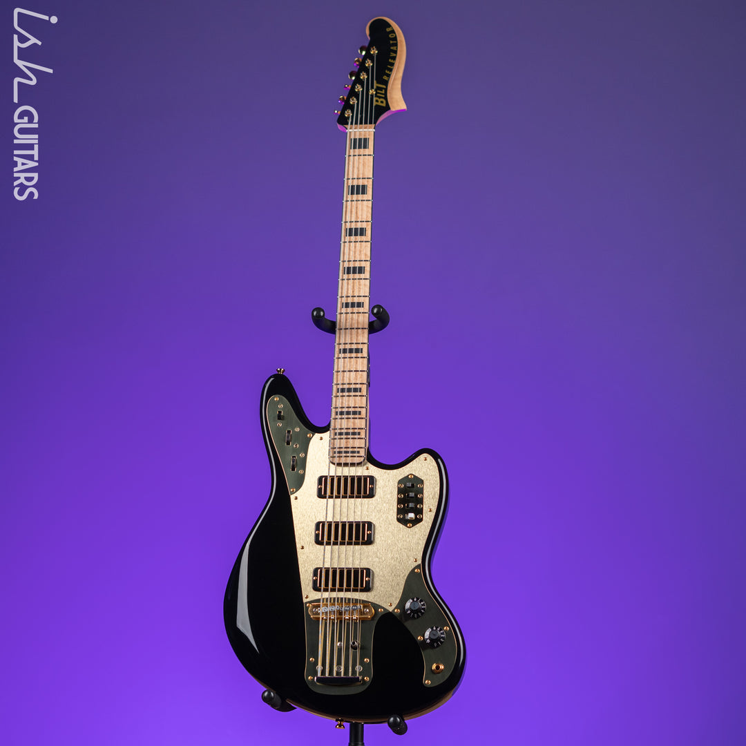 Bilt Relevator Bass VI 6-String Bass Guitar Black w/ Gold Plates