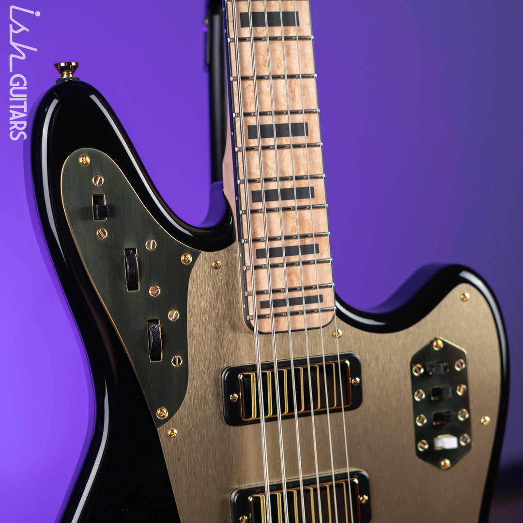 Bilt Relevator Bass VI 6-String Bass Guitar Black w/ Gold Plates