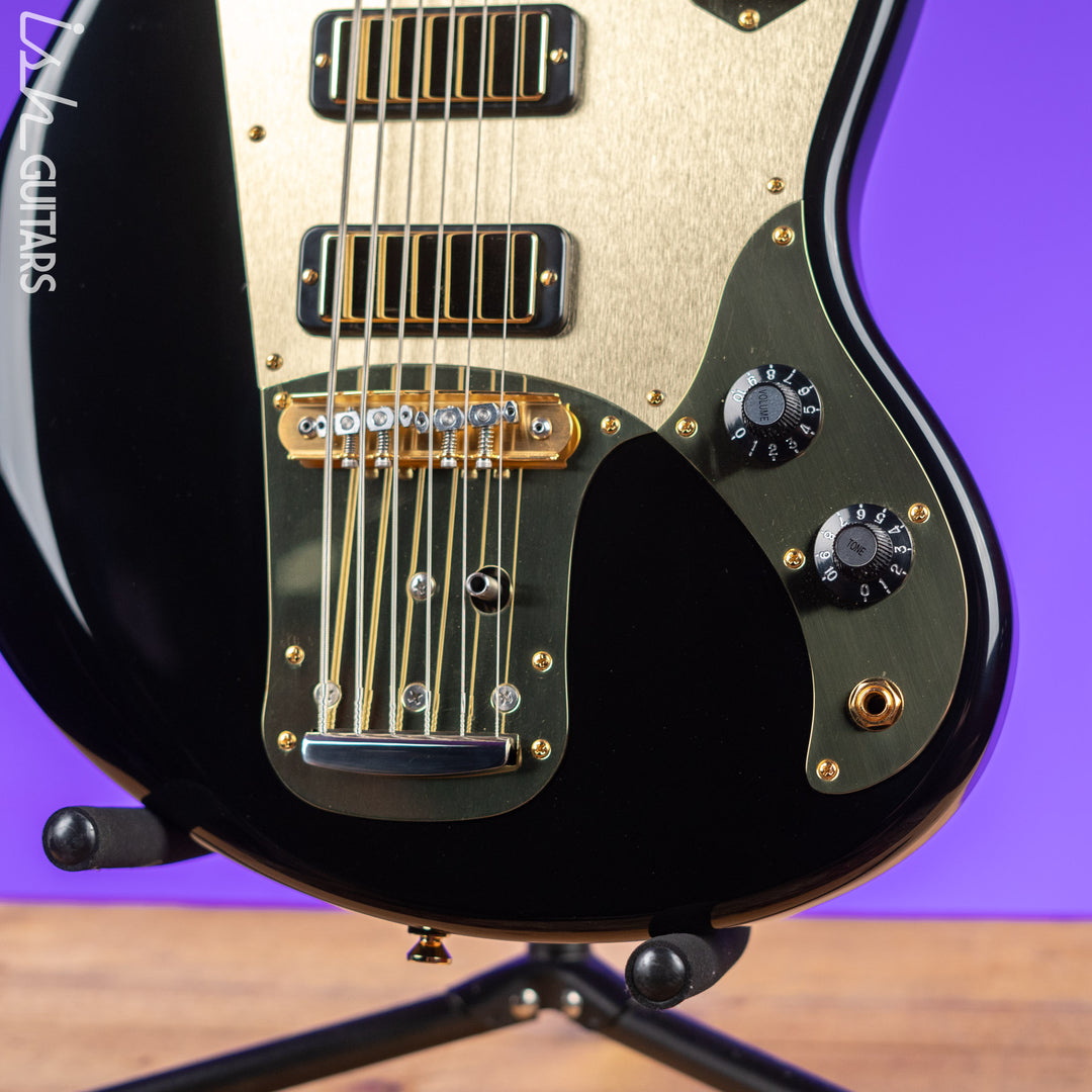 Bilt Relevator Bass VI 6-String Bass Guitar Black w/ Gold Plates