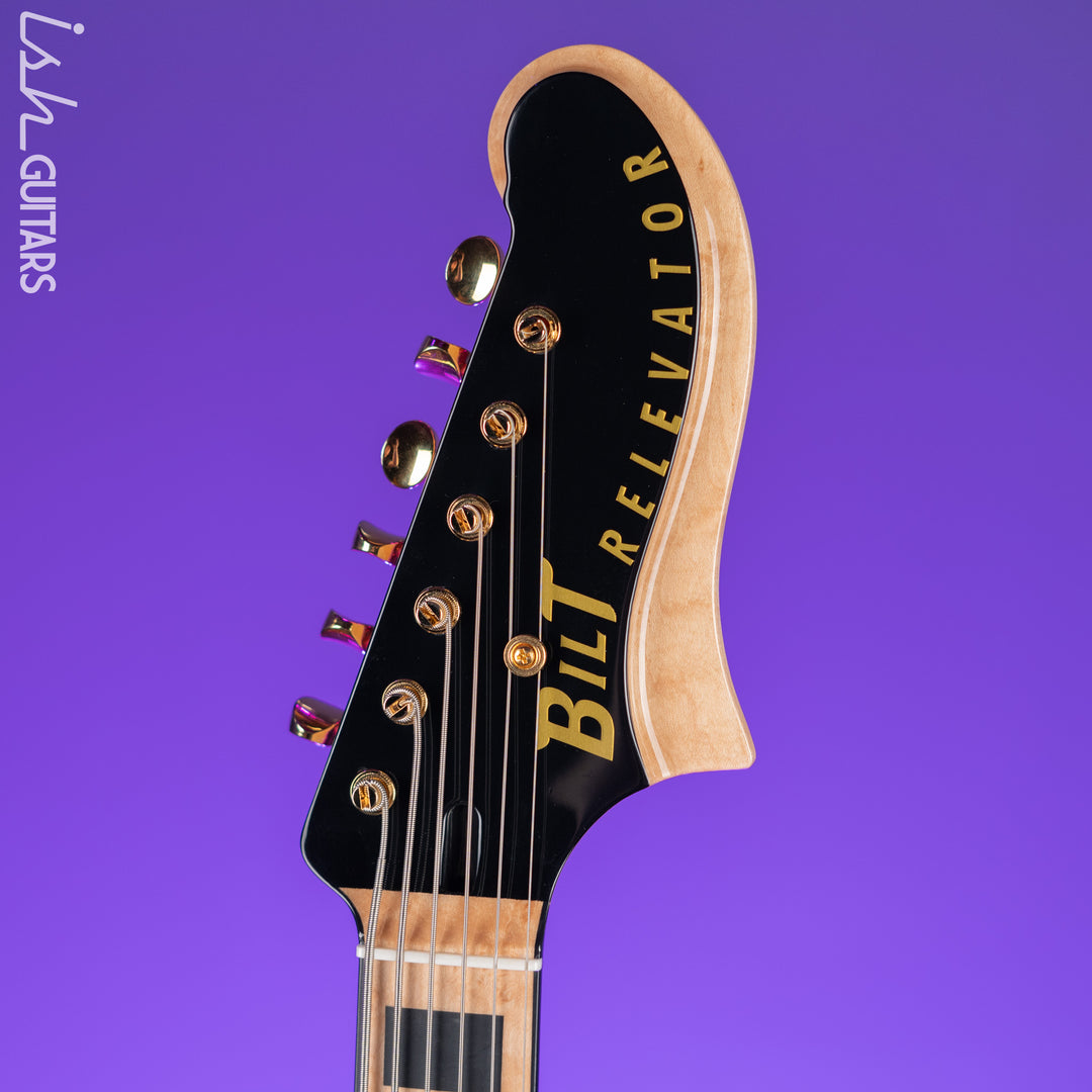 Bilt Relevator Bass VI 6-String Bass Guitar Black w/ Gold Plates