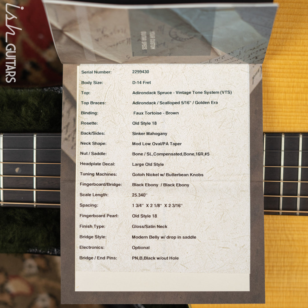 2019 Martin Custom Shop D-18 Dreadnaught Natural Adirondack Spruce
