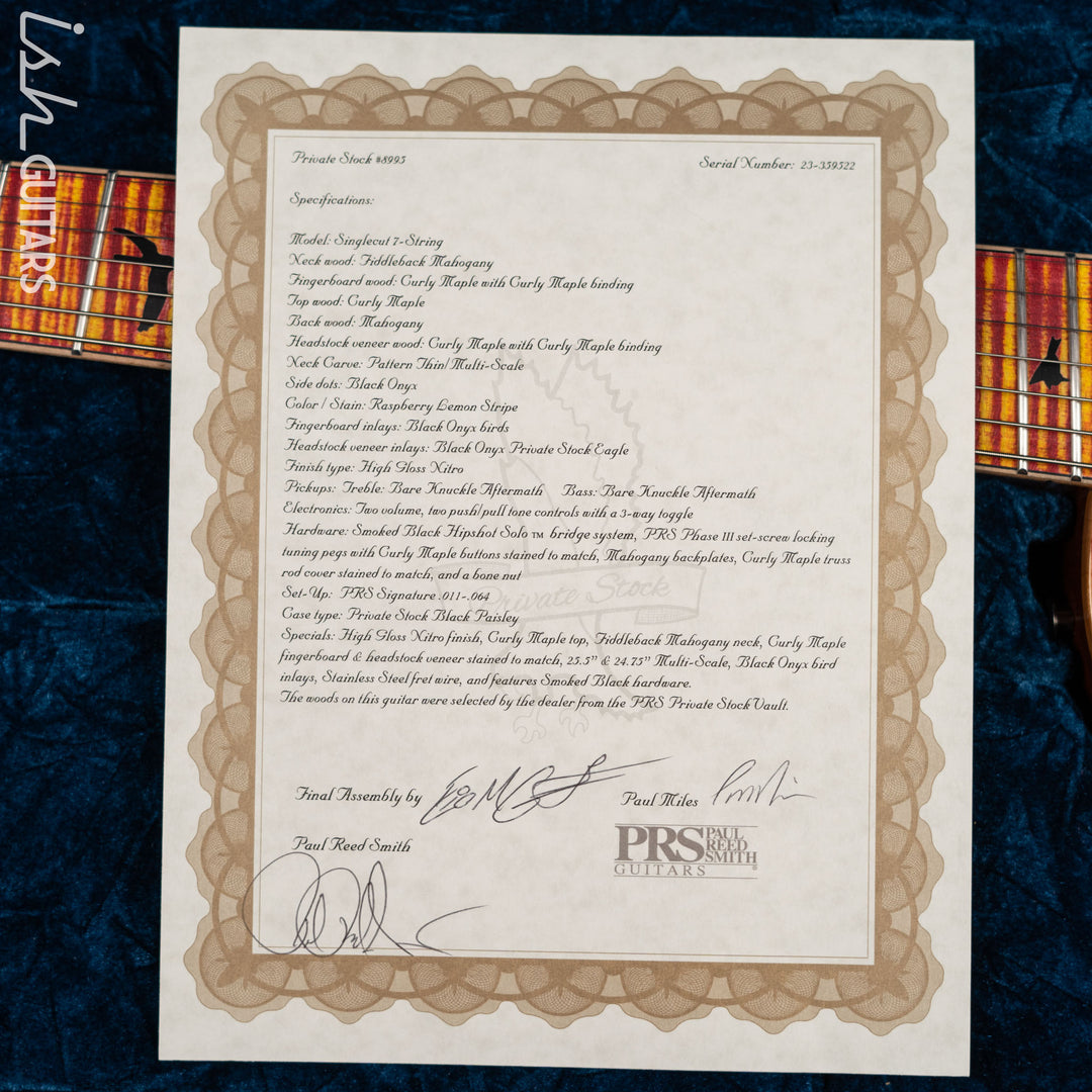 PRS Private Stock Singlecut 7-String Multi-Scale Raspberry Lemon Stripe