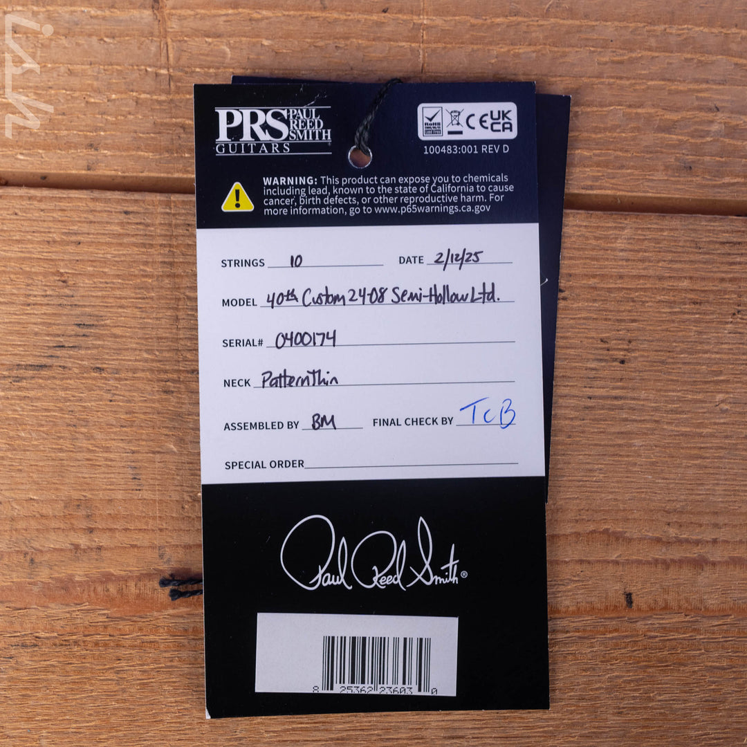 PRS Custom 24-08 Semi-Hollow 40th Anniversary Limited Edition Charcoal Tri-Color Burst