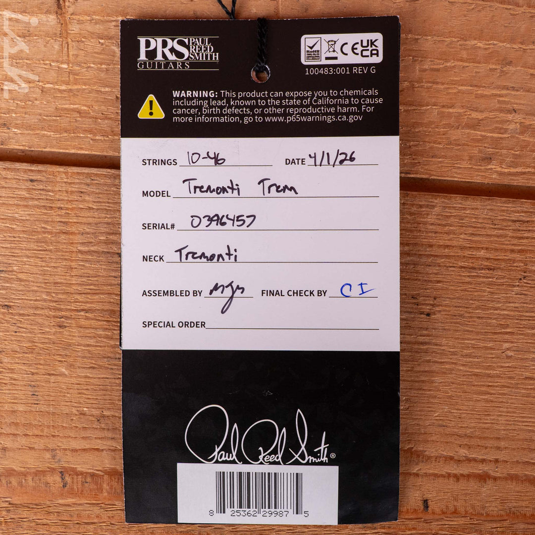 PRS Wood Library Tremonti Gloss White Stained Binding Roasted Maple Neck