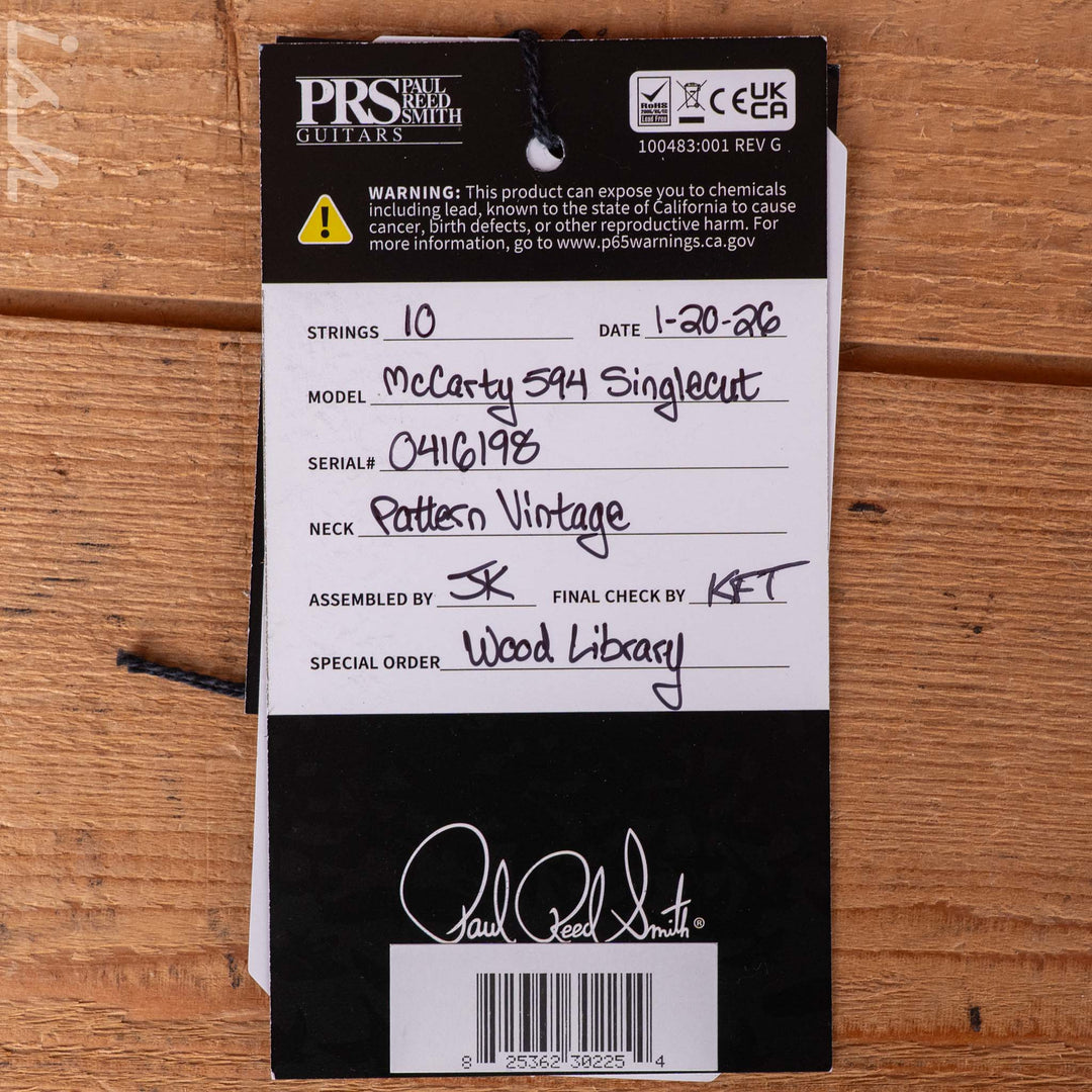 PRS Wood Library McCarty 594 Singlecut 10-Top Quilt River Blue Wrap Smokeburst