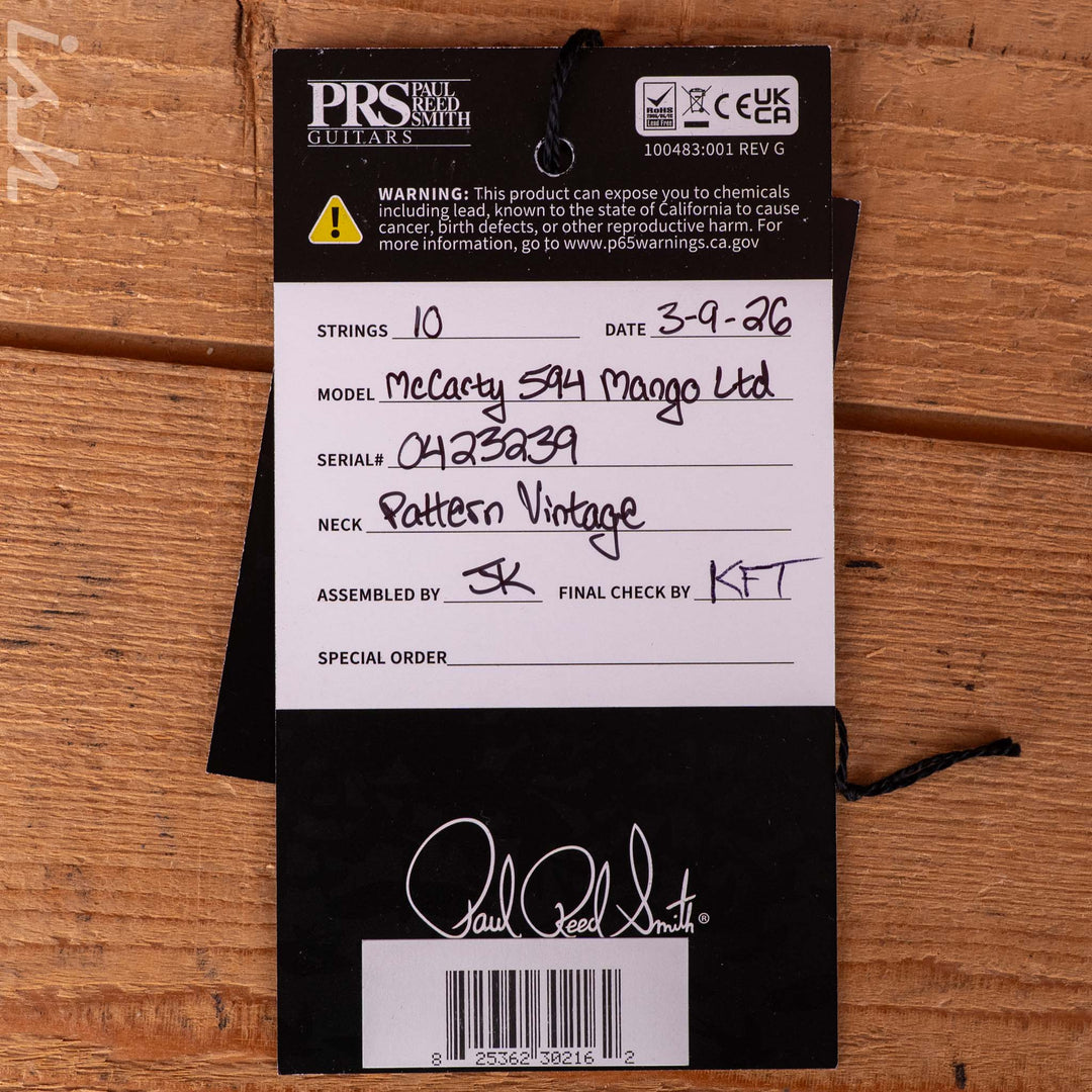 PRS McCarty 594 Mango Top Limited Edition Black Gold Burst (Natural Binding)