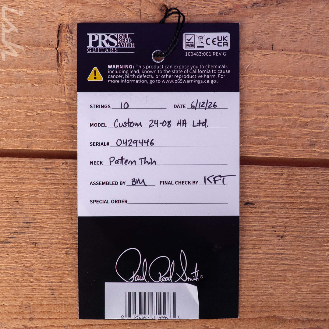 PRS Wood Library Custom 24-08 10-Top DMO Key Lime Sprayer&