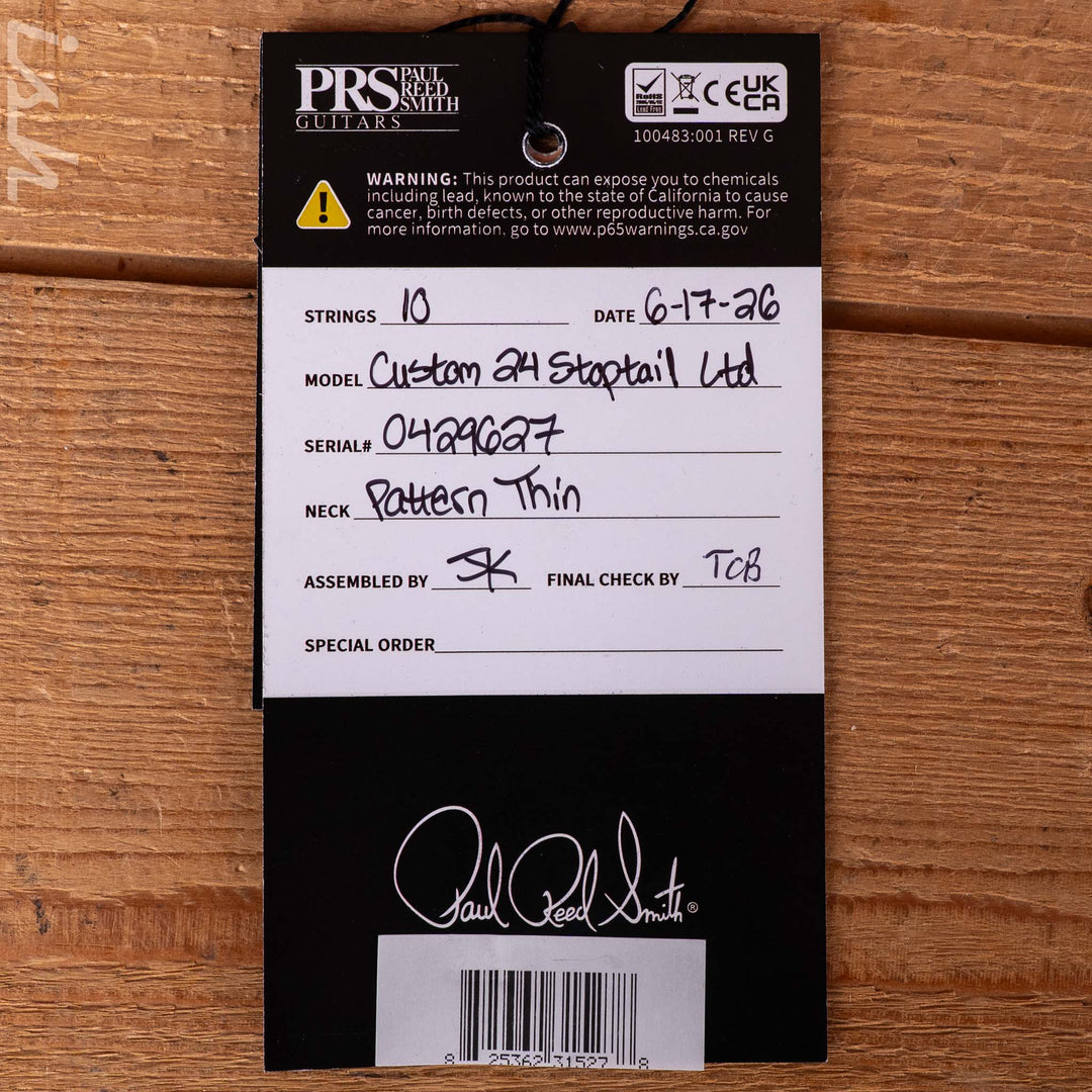 PRS Wood Library Custom 24 Stoptail Limited Edition 10-Top Charcoal