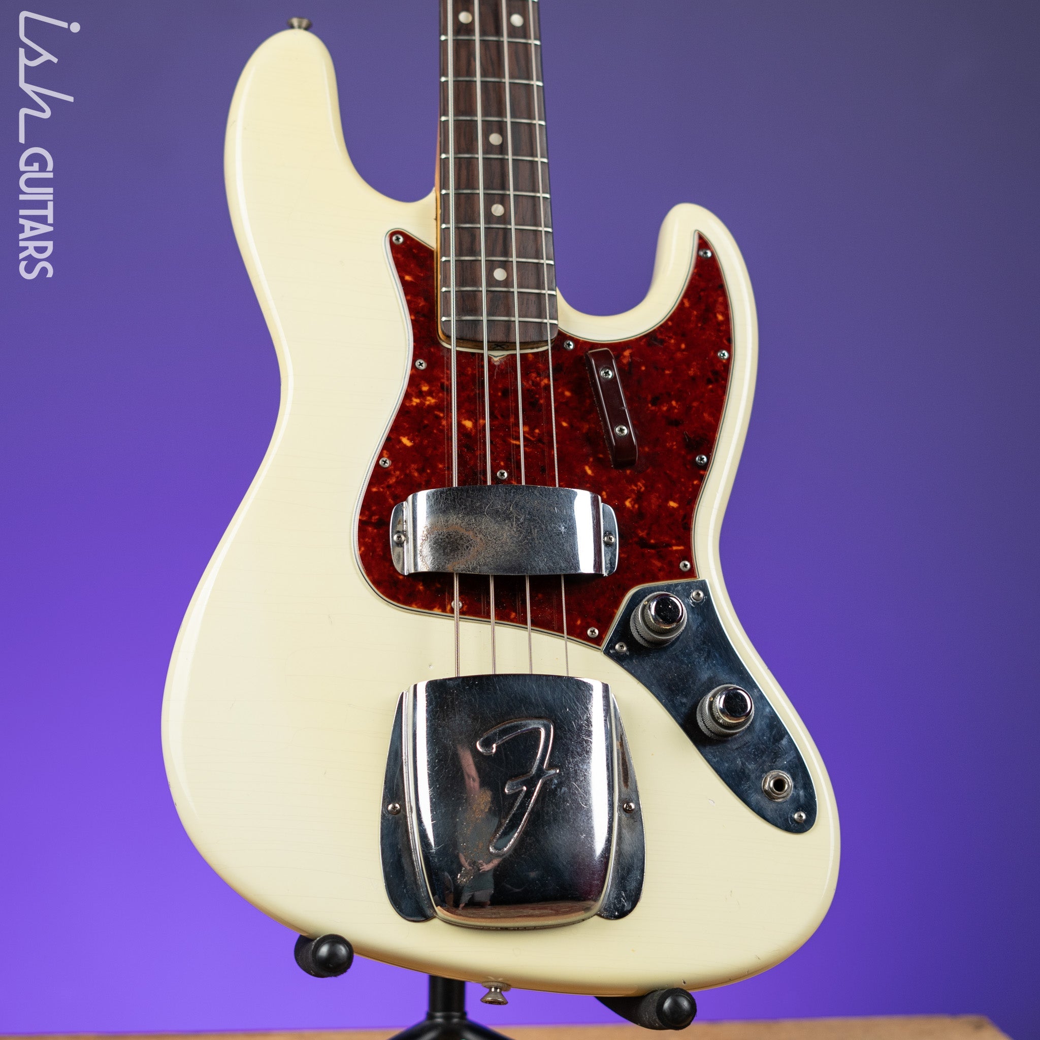 1961 Fender Jazz Bass Refin Stacked Knobs Olympic White – Ish Guitars