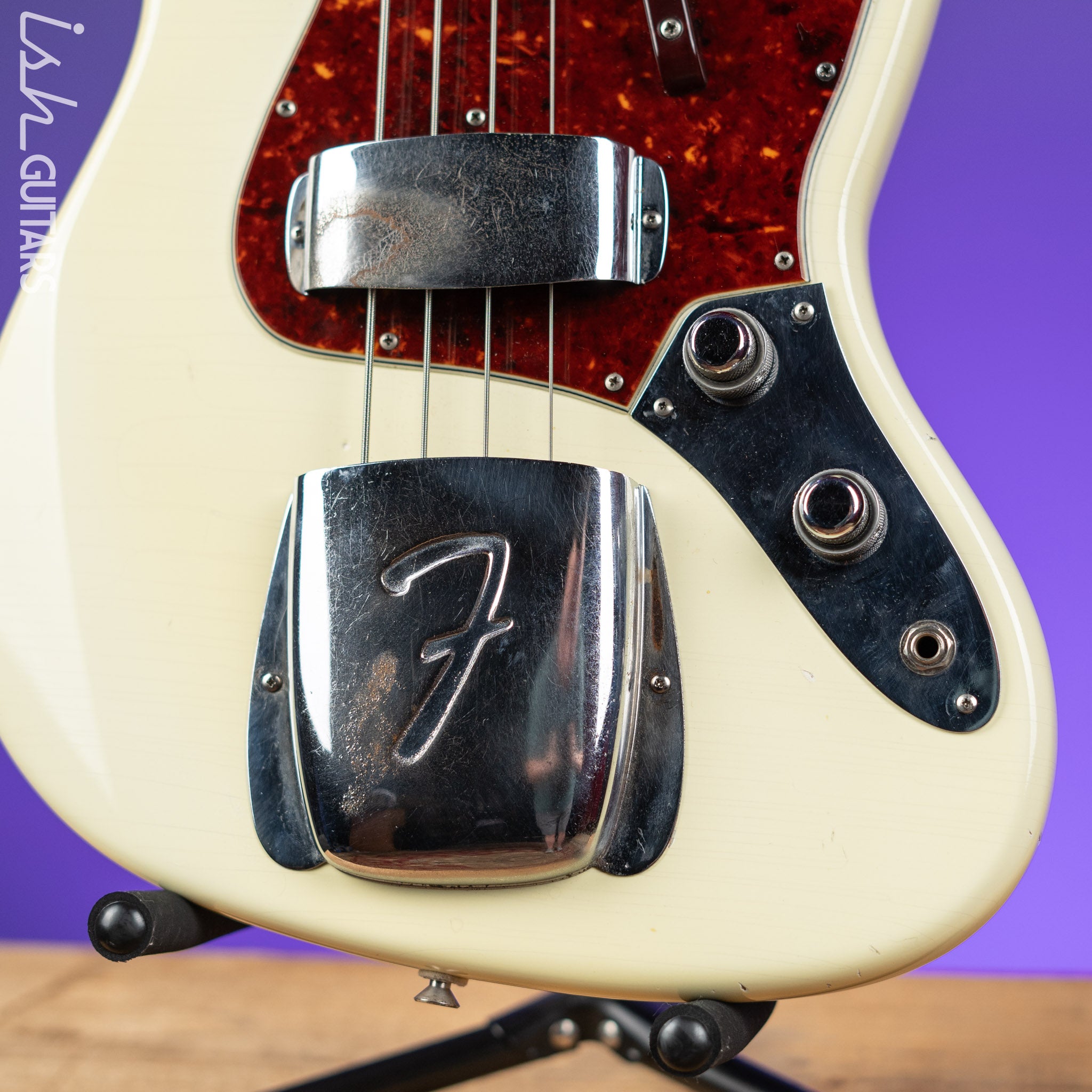 1961 Fender Jazz Bass Refin Stacked Knobs Olympic White – Ish Guitars