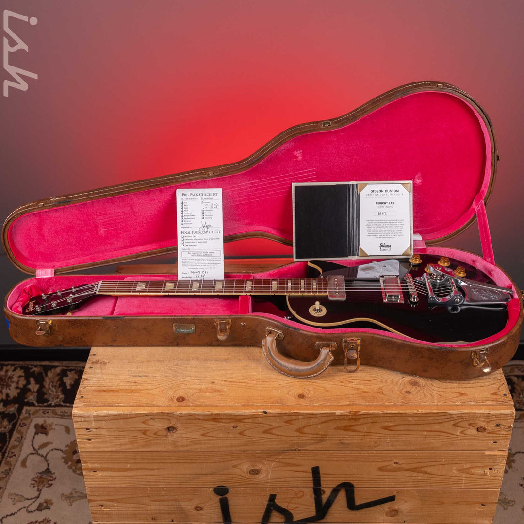 2021 Gibson Murphy Lab Heavy Relic Les Paul Standard 1956 Reissue Black Over Gold w/ Bigsby