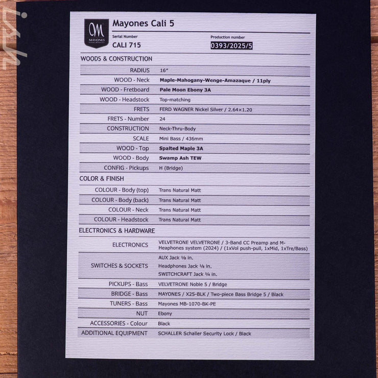 Mayones Cali 5 Mini Bass Spalted Maple