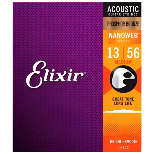 Elixir Acoustic Strings Phosphor Bronze Nanoweb 13/56 Medium