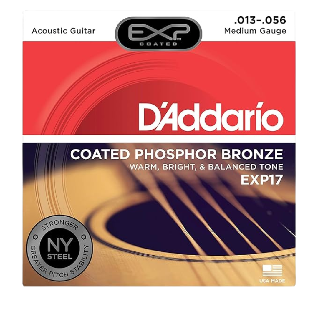 D’Addario EXP17 Coated Phosphor Bronze Acoustic Guitar Strings, Light, 13-56