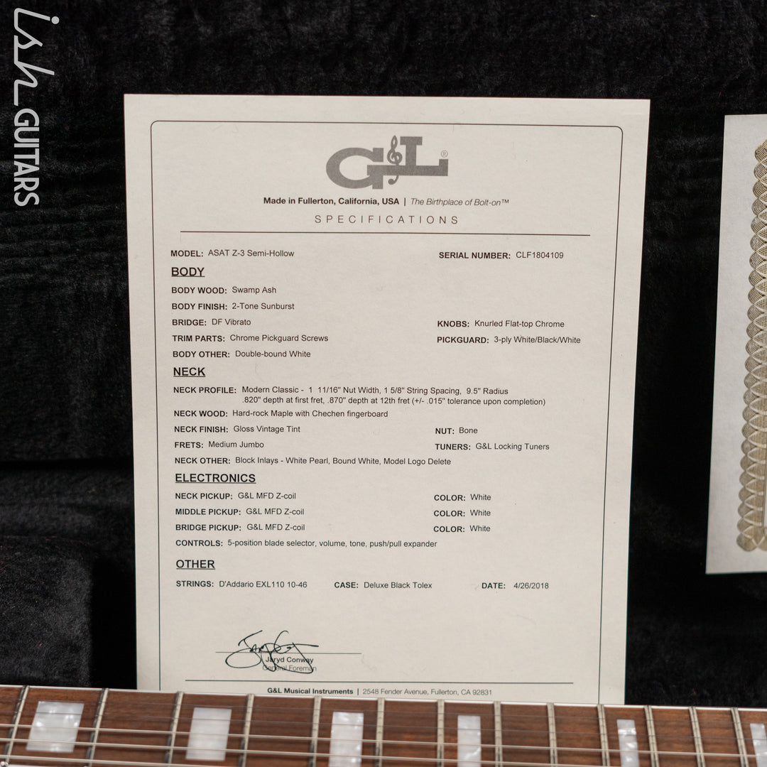 2018 G&amp;L ASAT Z-3 Semi-Hollow 2-Tone Sunburst