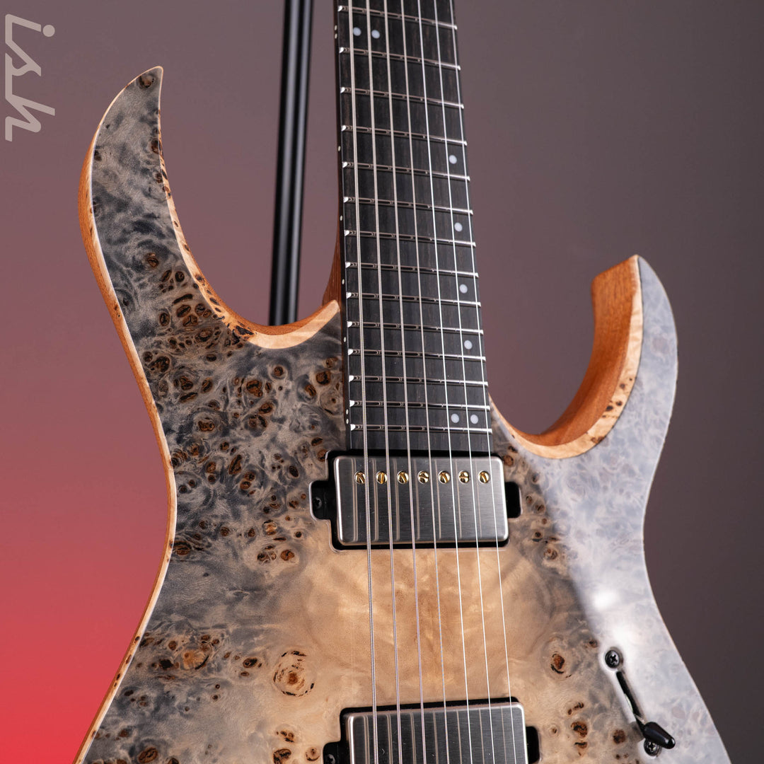 Mayones Duvell Elite 7 Eye Poplar Natural Fade Graphite Burst Out Gloss