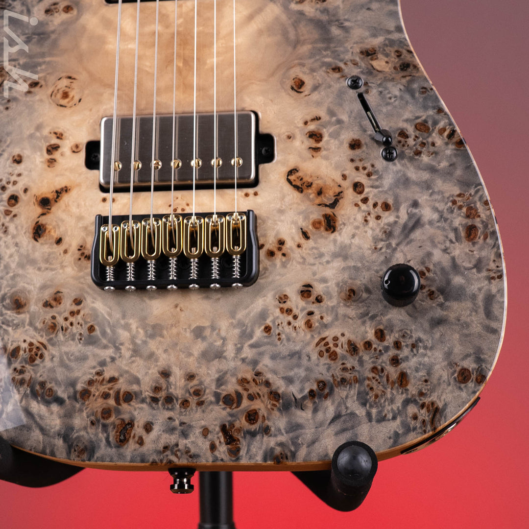 Mayones Duvell Elite 7 Eye Poplar Natural Fade Graphite Burst Out Gloss