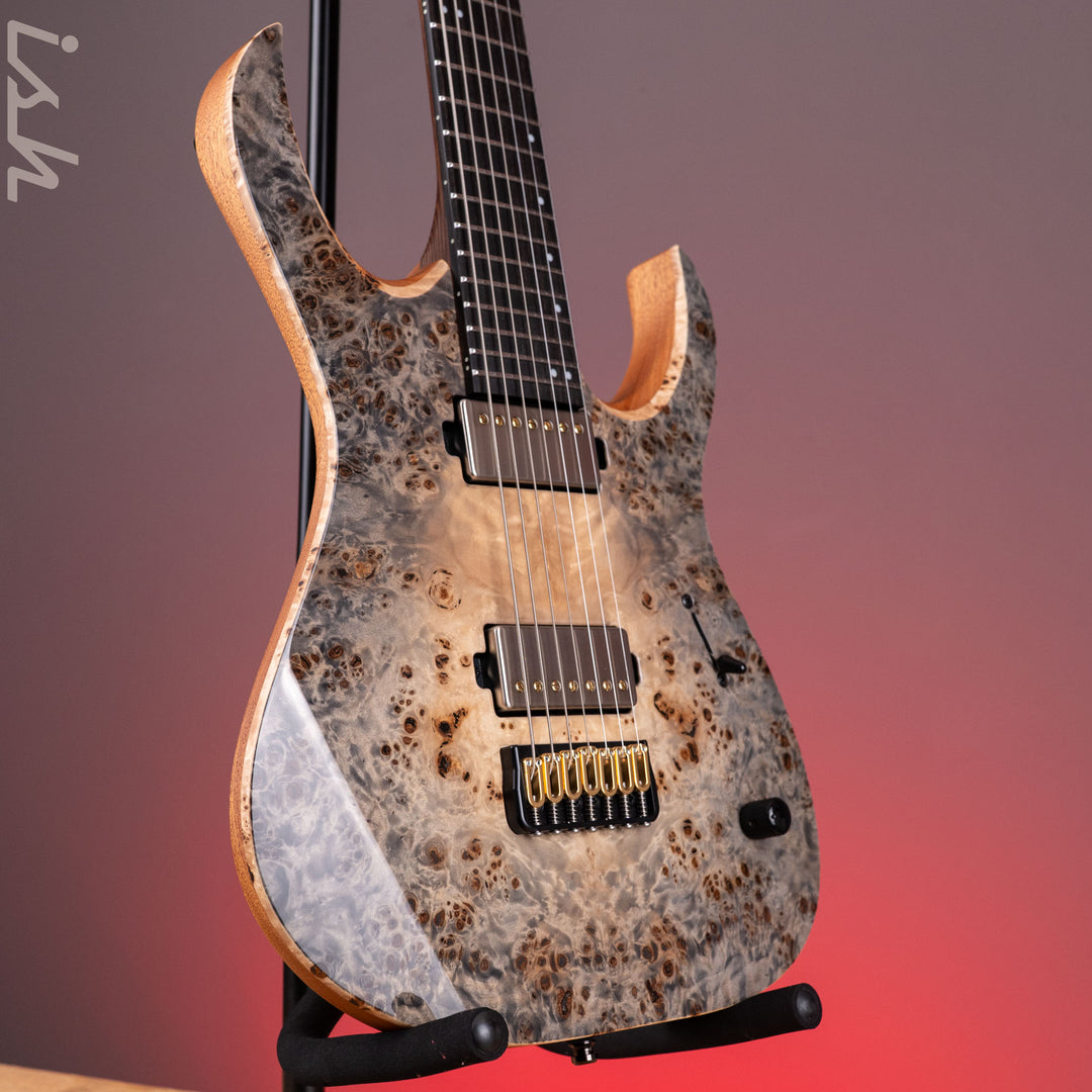 Mayones Duvell Elite 7 Eye Poplar Natural Fade Graphite Burst Out Gloss