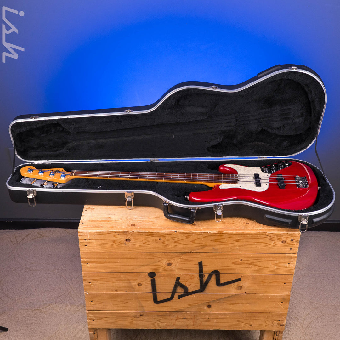 1999 Fender American Deluxe Jazz Bass Fretless 4-String Transparent Crimson Red