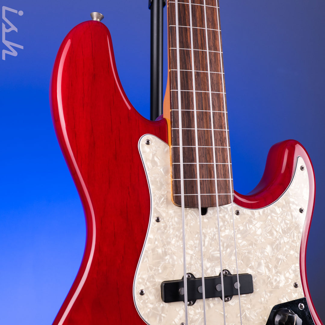 1999 Fender American Deluxe Jazz Bass Fretless 4-String Transparent Crimson Red
