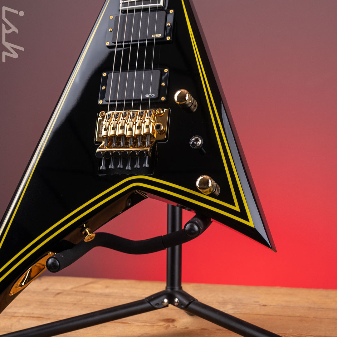 2024 Jackson MJ Series Rhoads RR24MG Electric Guitar Black with Yellow Pinstripes Demo