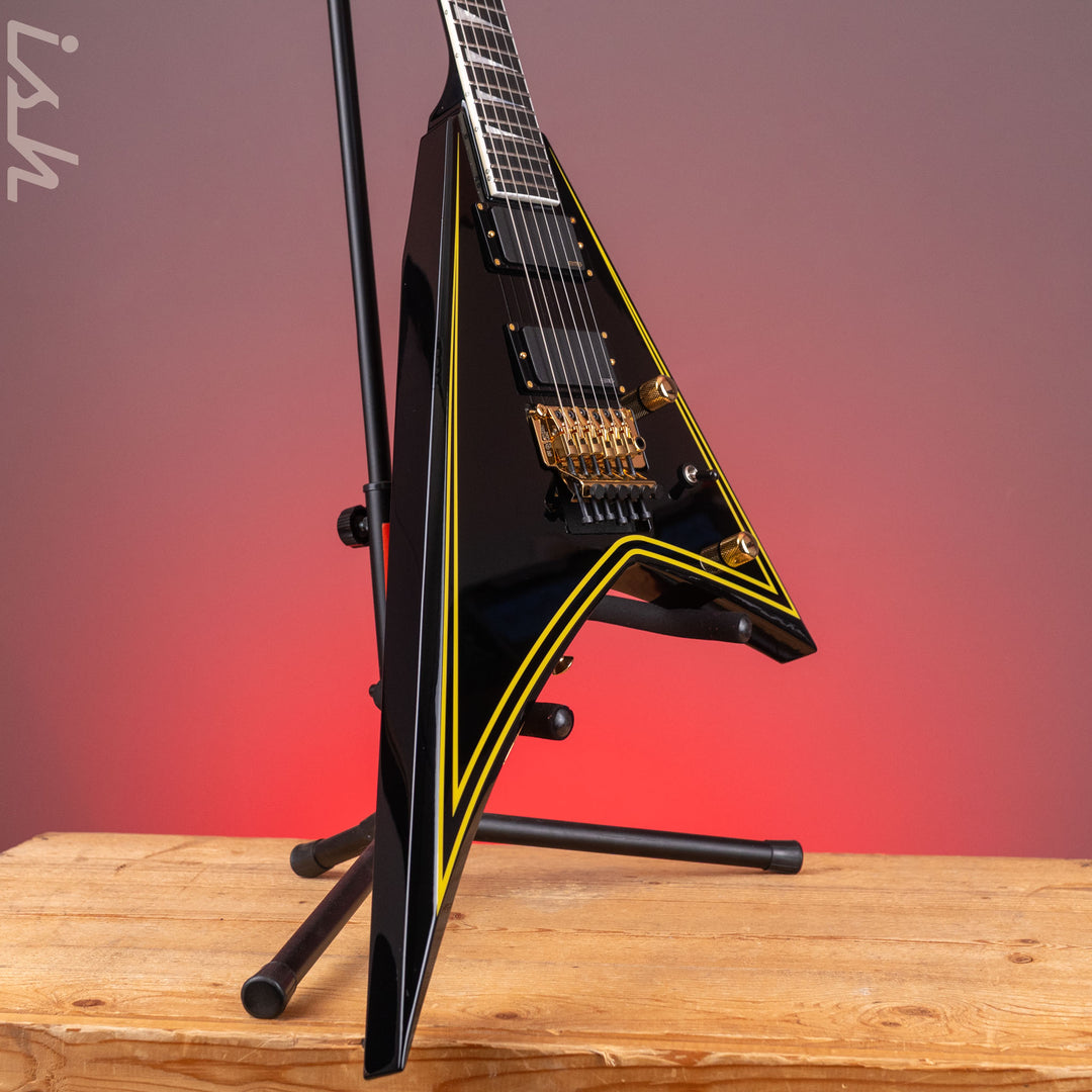 2024 Jackson MJ Series Rhoads RR24MG Electric Guitar Black with Yellow Pinstripes Demo