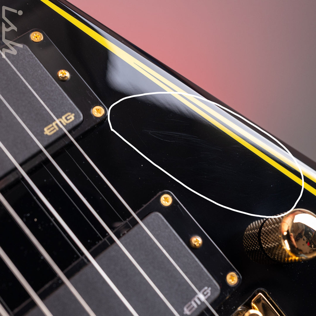 2024 Jackson MJ Series Rhoads RR24MG Electric Guitar Black with Yellow Pinstripes Demo