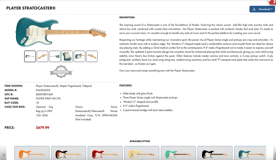 2021 Fender Player Stratocaster Tidepool