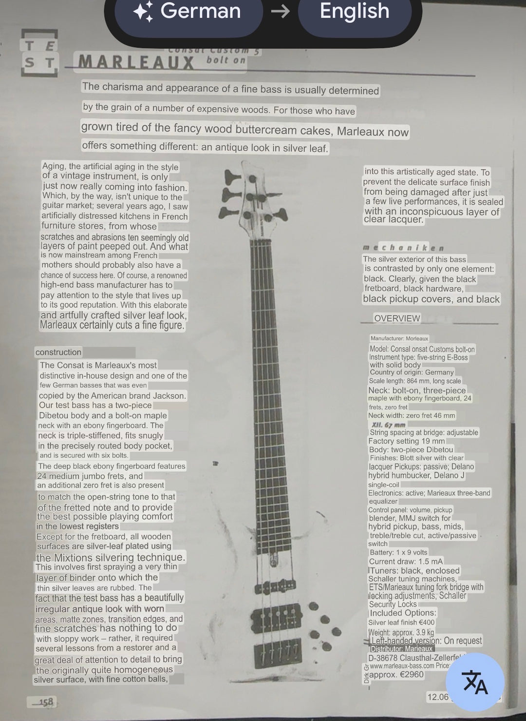2007 Marleaux Consat Custom 5 Bolt-On Silver Plated