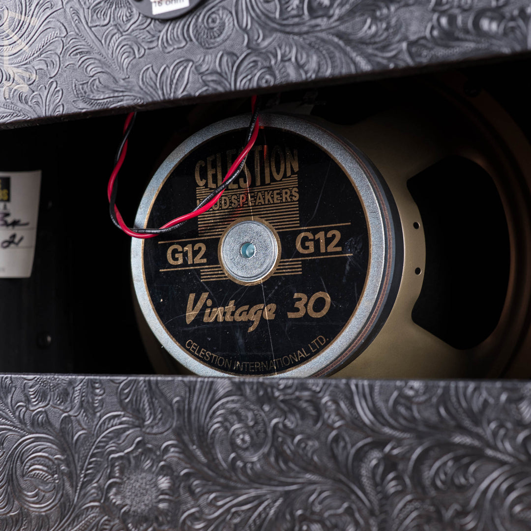 2021 Mojotone 1x12 Guitar Cabinet Lite Series Celestion Vintage 30 Speaker 16ohm Custom Black Paisley Tolex