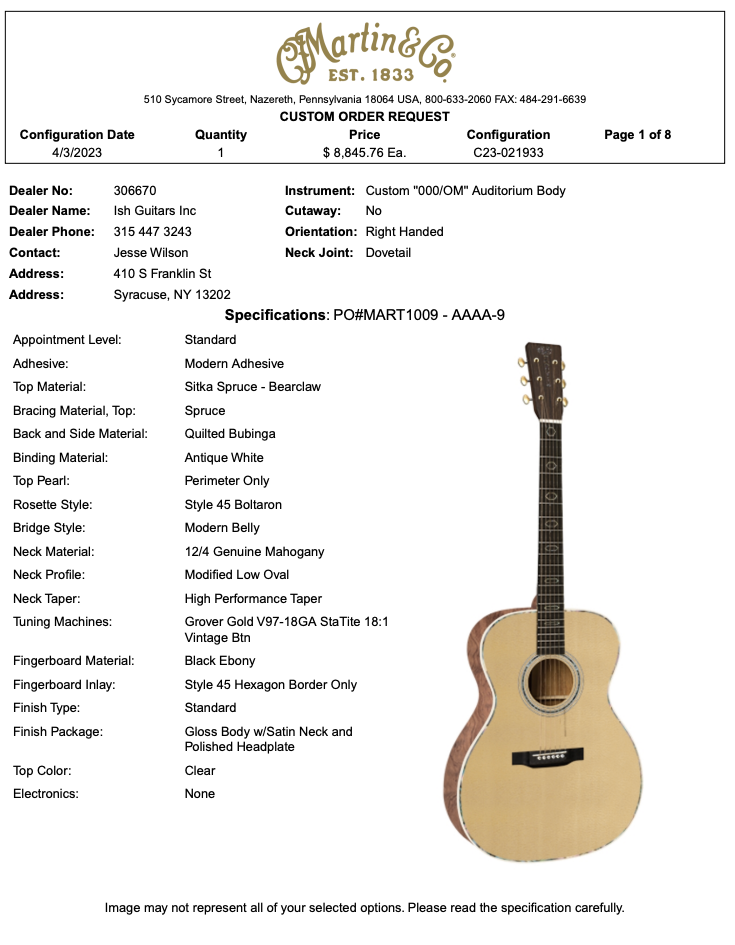 2023 Martin 000-41 Style Custom Shop - Bearclaw Spruce / Quilted Bubinga