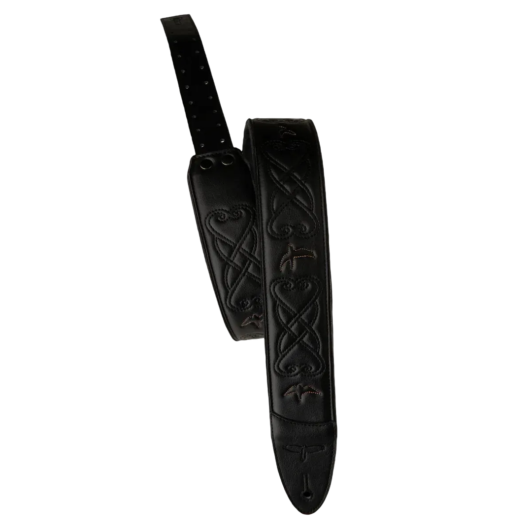 PRS 2.4 Padded Guitar Strap Faux Black Leather w/ Birds
