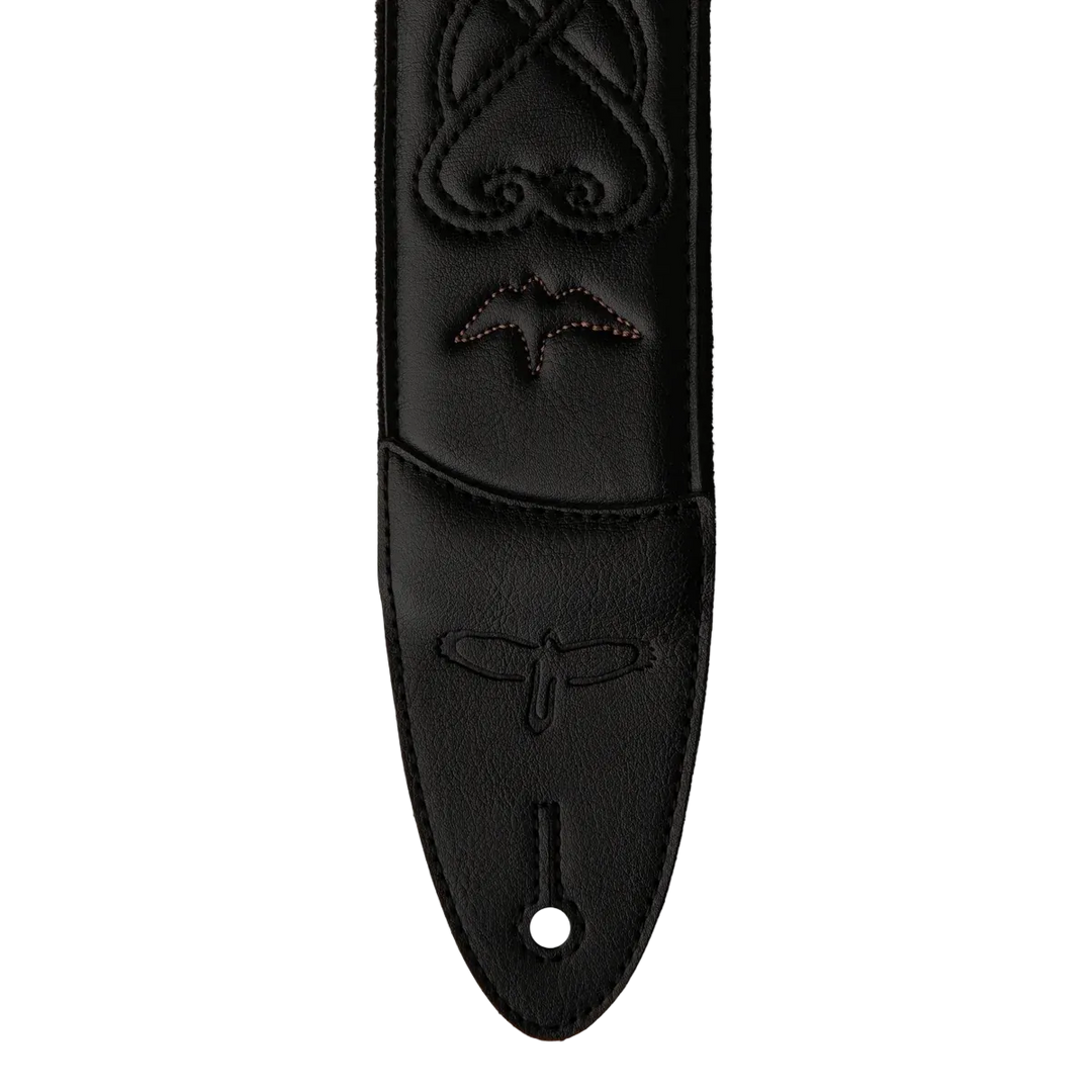 PRS 2.4 Padded Guitar Strap Faux Black Leather w/ Birds