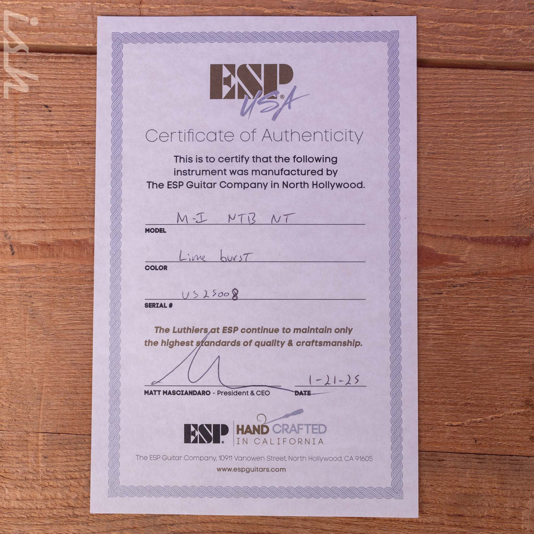 ESP USA M-I NTB NT Lime Burst Quilted Maple