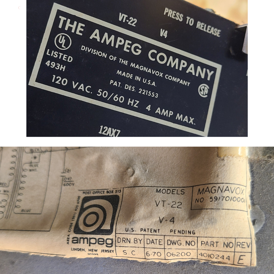 Early 1970s Ampeg V-4 Guitar/Bass Amplifier Head and Cabinet w/ Reverb