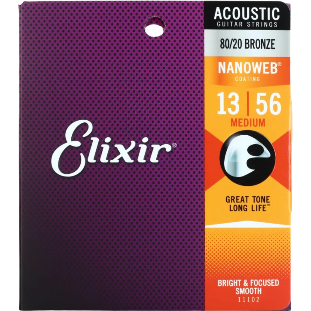 Elixir Acoustic Strings 80/20 Bronze Nanoweb 13/56 Medium